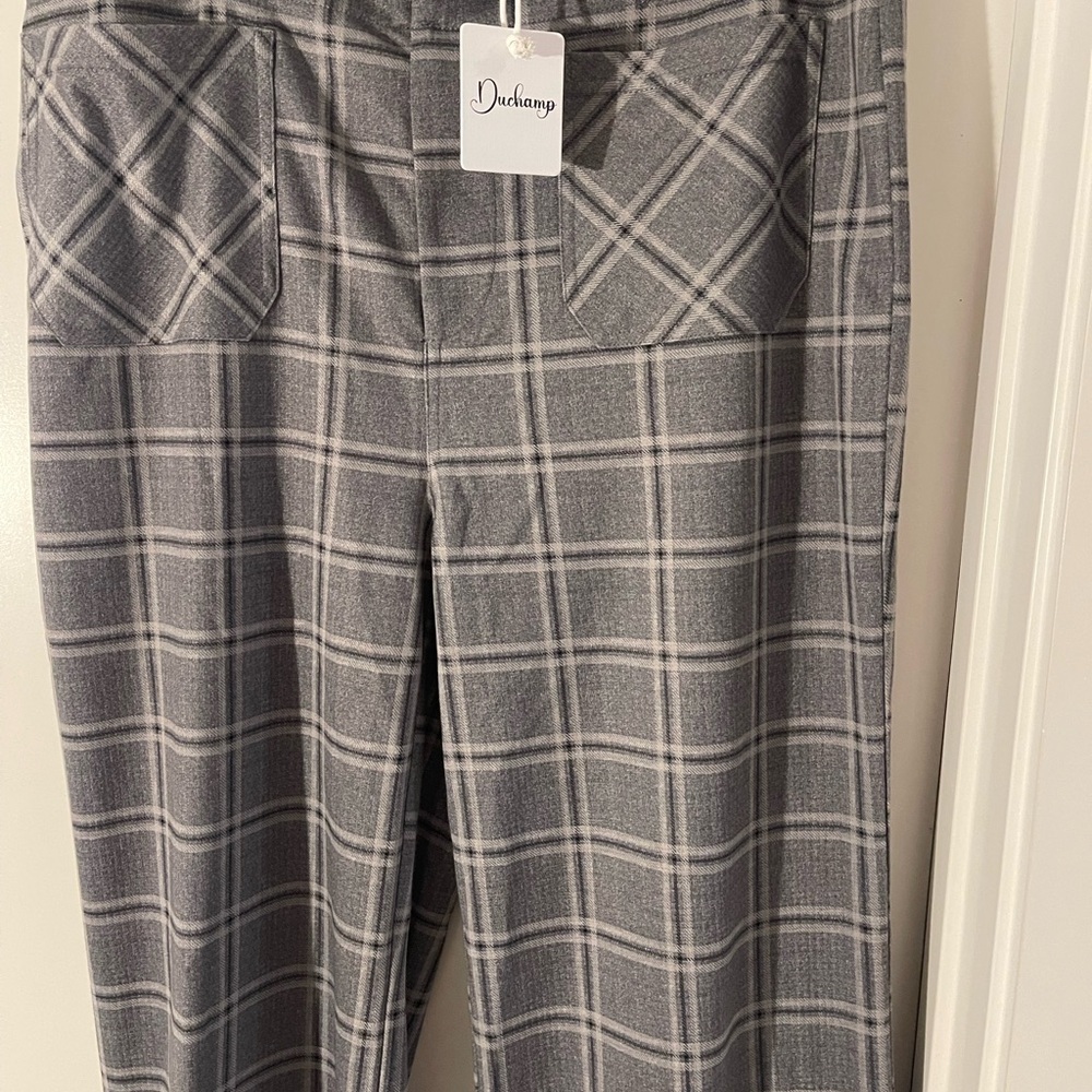Duchamp Women's Gray Plaid Trousers
